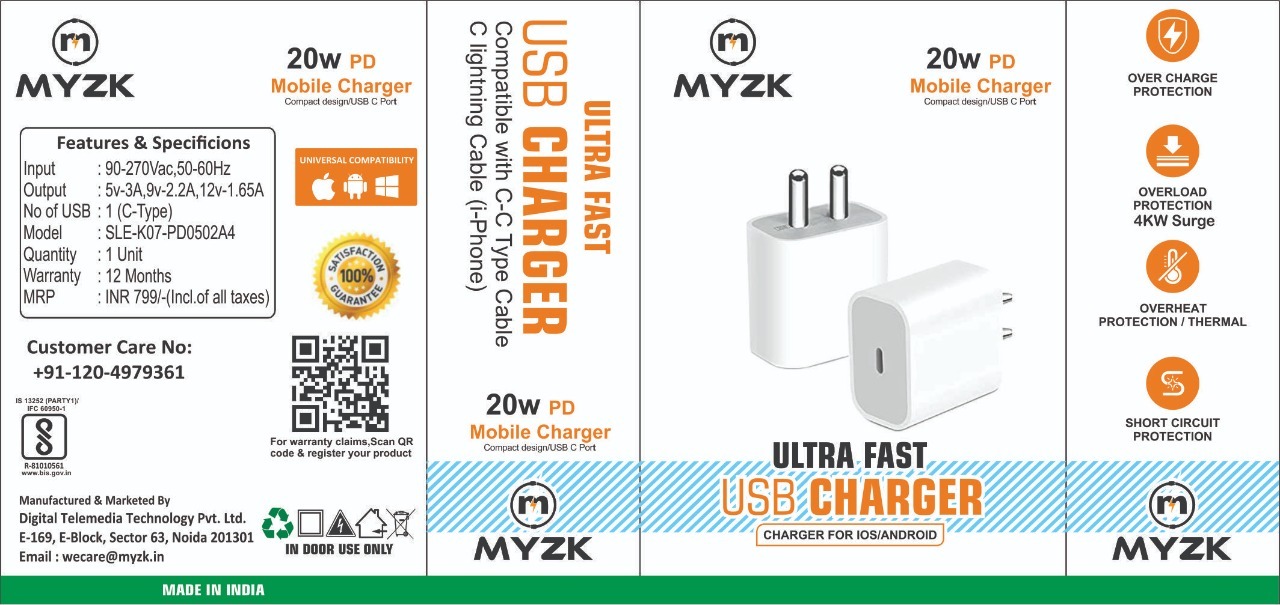 20w Pd 3.0 Mobile Charger - Pc+abs Material White Color | Surge Protection Over Voltage Over Current & Over Temperature Safety Features