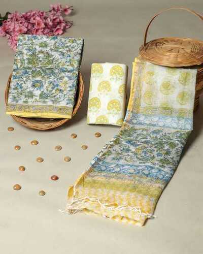 कोटा दुपट्टे के साथ प्योर हैंड ब्लॉक प्रिंटेड कोटा डोरिया सूट.