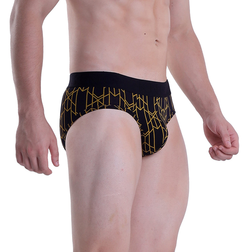 Golden Abstract Printed Brief Underwear - Bamboo Fiber, S/M/L/XL Sizes, Yellow Color, Mid Rise Waist, Pack of 3 Pieces, Daily Use Comfort