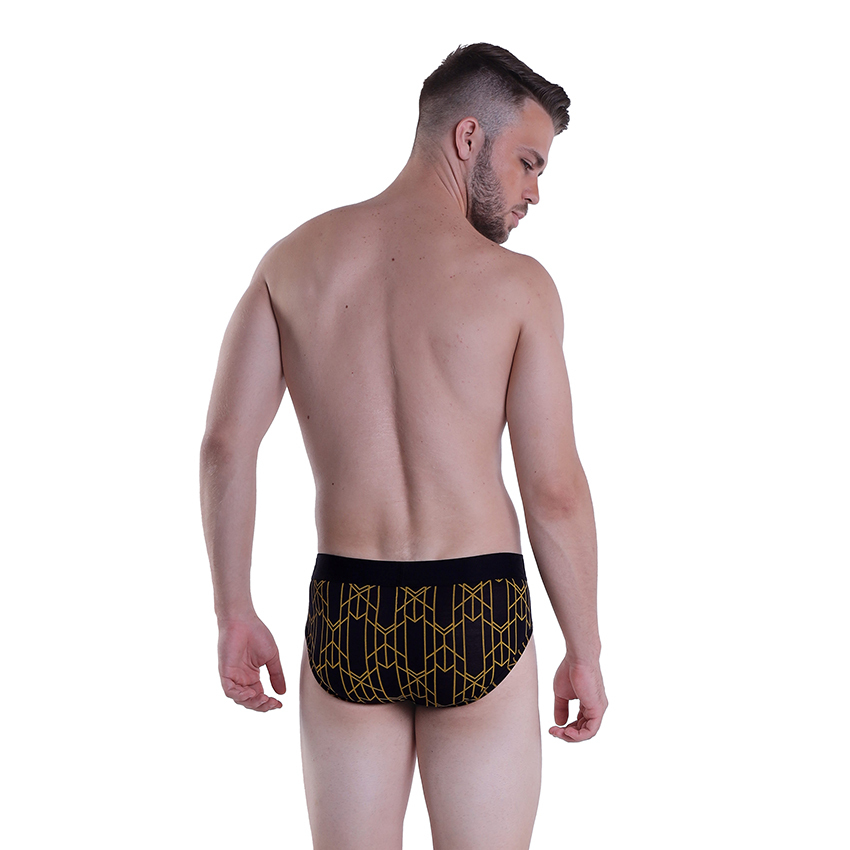 Golden Abstract Printed Brief Underwear - Bamboo Fiber, S/m/l/xl Sizes, Yellow Color, Mid Rise Waist, Pack Of 3 Pieces, Daily Use Comfort