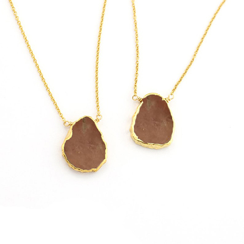 Rose Quartz Gemstone Slice Sterling Silver Gold Vermeil Necklace Size: 12x15mm