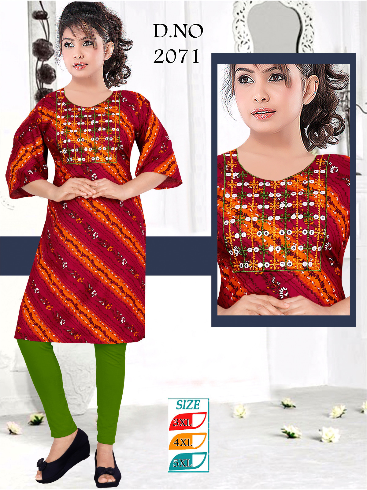 Ladies Kurti - Rayon, Xl-5xl Sizes, Mix Color | Formal Ethnic Wear With Embroidered Pattern And Full Sleeves For All Seasons