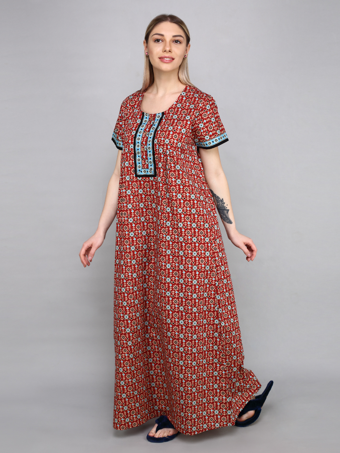 Long Gown - Cotton Nightgown, Ideal For Women Of All Ages, Perfect For Summer, Rainy Days, Spring, And Winter