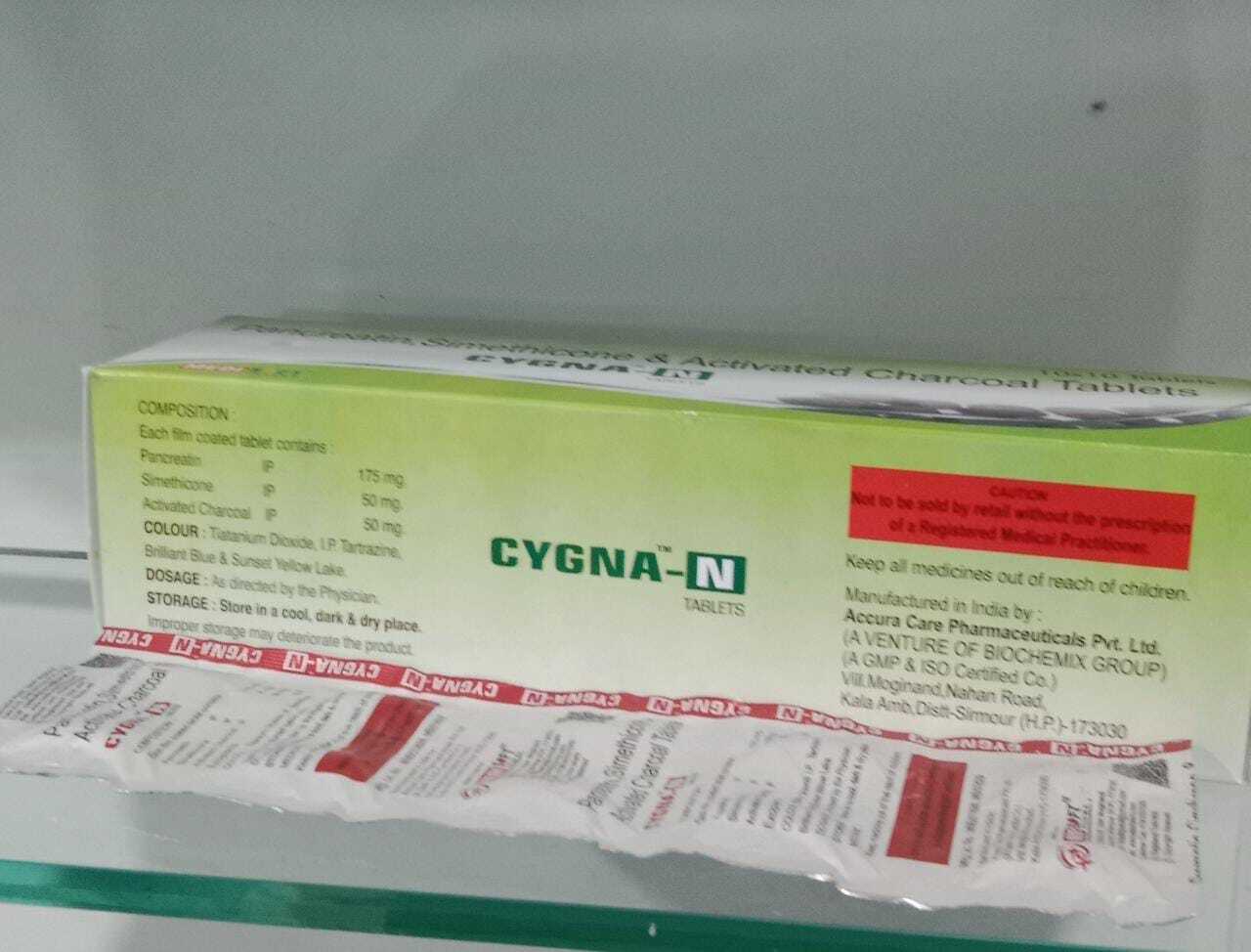 Cygna N Tablet - Pancreatin + Charcoal + Simethicone, 10x10 Tablets | Supports Digestive Health And Reduces Gas Discomfort