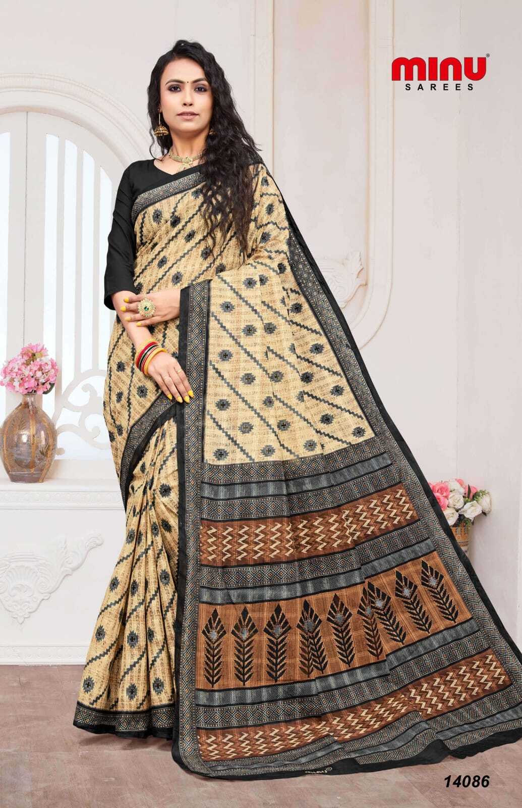Deepika Chiku Printed Saree - Cotton, Set Of 10 Pcs, All Mix Colors | Ideal For Daily Wear, Printed Pattern, Suitable For All Seasons, Bangali Style