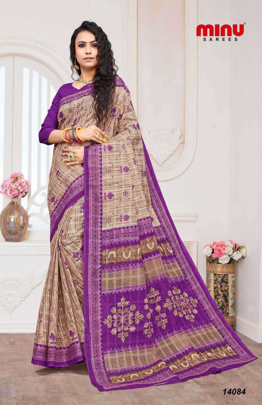 Deepika Chiku Printed Saree - Cotton, Set Of 10 Pcs, All Mix Colors | Ideal For Daily Wear, Printed Pattern, Suitable For All Seasons, Bangali Style