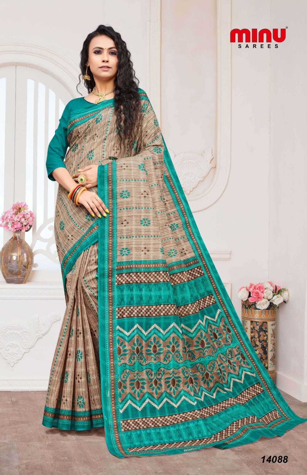 Deepika Chiku Printed Saree - Cotton, Set Of 10 Pcs, All Mix Colors | Ideal For Daily Wear, Printed Pattern, Suitable For All Seasons, Bangali Style