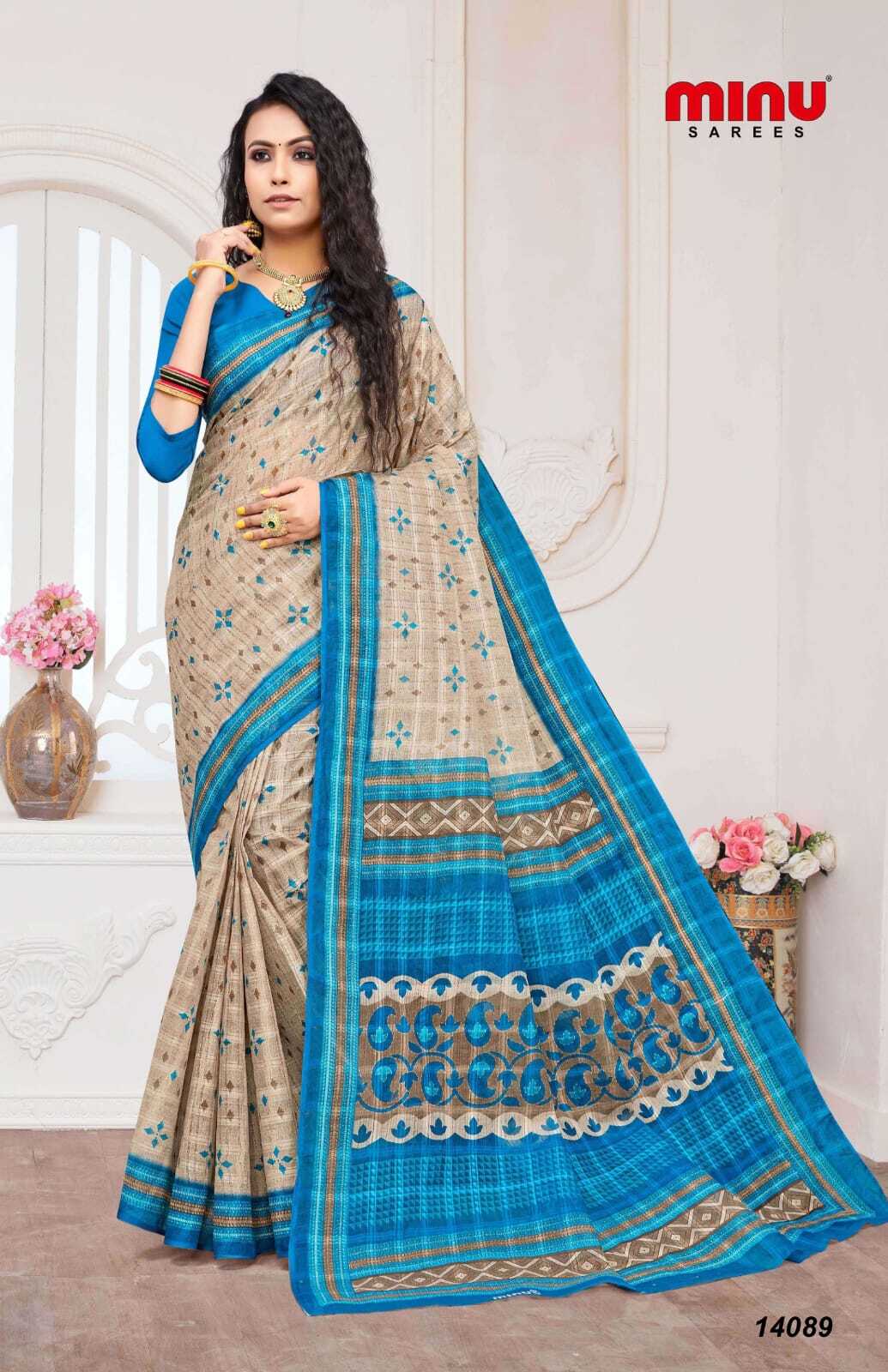 Deepika Chiku Printed Saree - Cotton, Set Of 10 Pcs, All Mix Colors | Ideal For Daily Wear, Printed Pattern, Suitable For All Seasons, Bangali Style