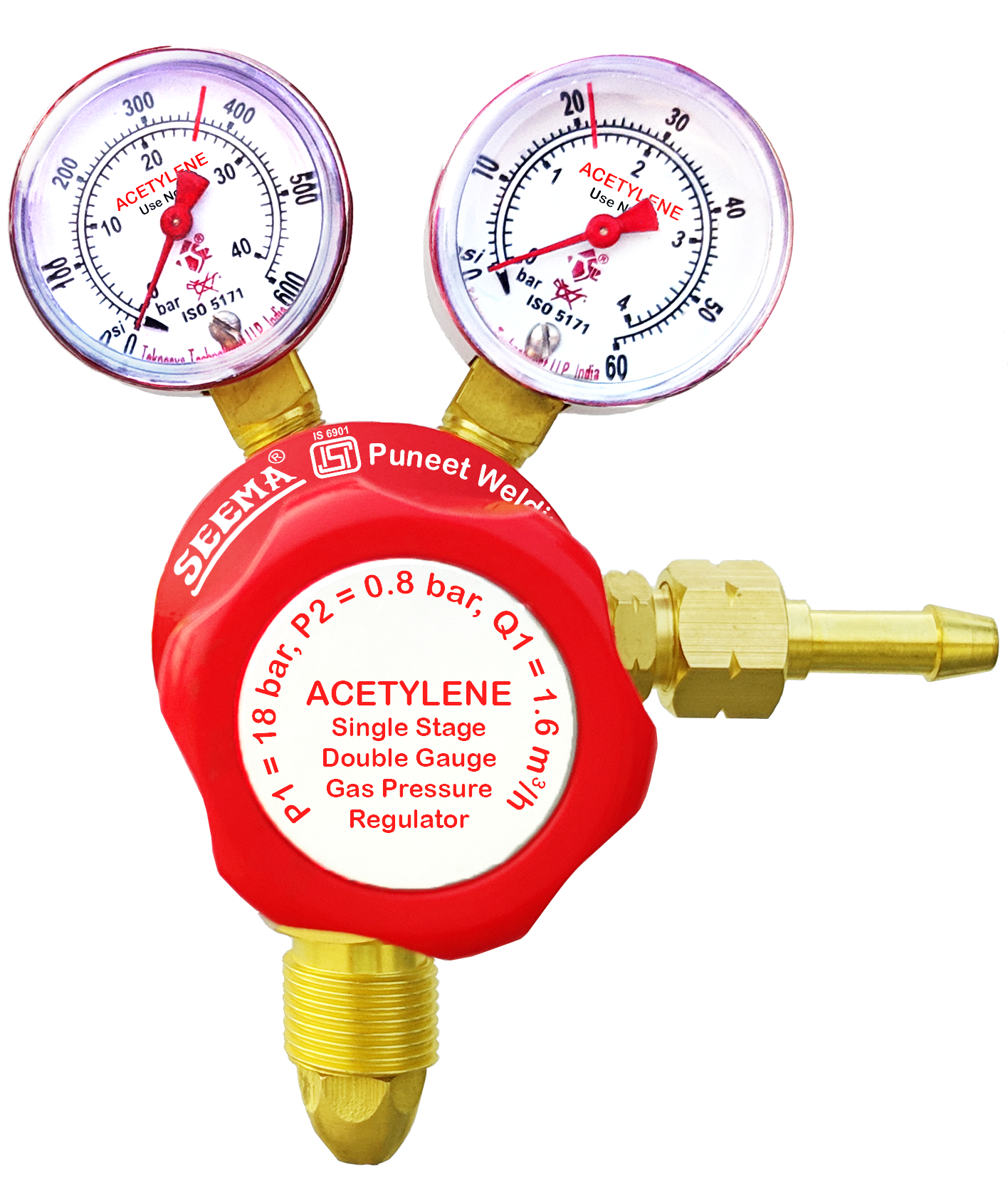 Seema Single Stage Double Gauge Acetylene Gas Pressure Regulator Application: Industrial