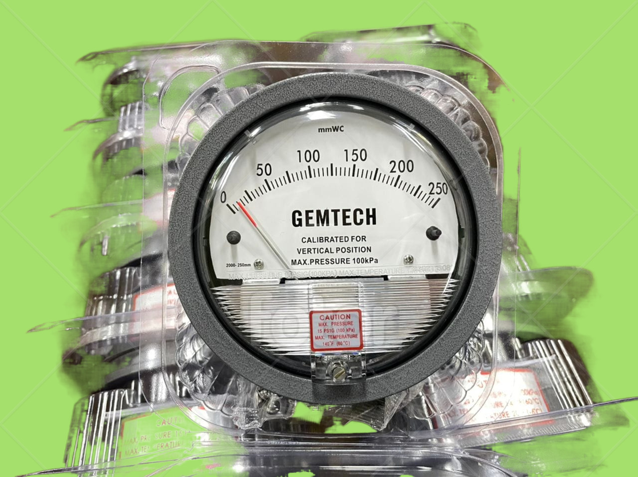 Gemtech Differential Magnehelic Pressure Gauge - Metal Alloy, 4 Inch Diameter, Black Color, 0-20 Kilopascals Range | Accurate To ±2% Full Span, Antiknock Design, Easy Installation With Dual Pressure Ports