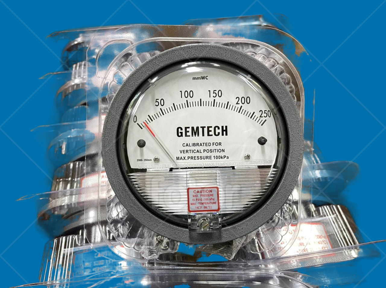 Gemtech Differential Magnehelic Pressure Gauge - Metal Alloy, 4 Inch Diameter, Black Color, 0-20 Kilopascals Range | Accurate To ±2% Full Span, Antiknock Design, Easy Installation With Dual Pressure Ports