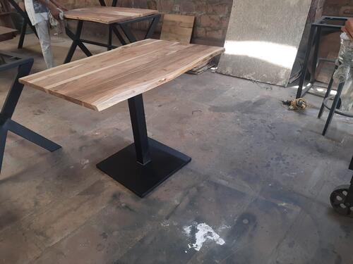 Iron Wooden Top Table For Dining Cafe Restaurants