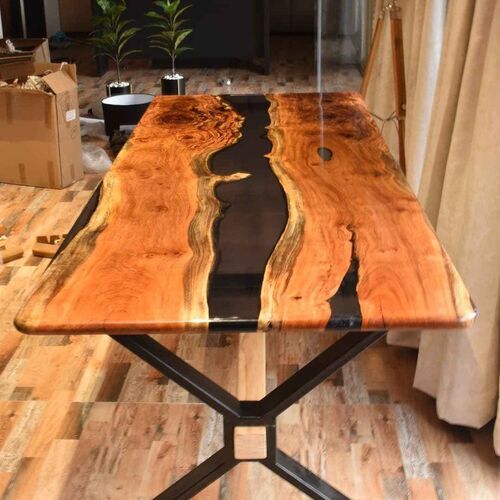 Iron With Wooden Apoxy Top Dining Table For Cafe And Restaurant