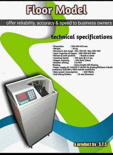 Bundle Note Counting Machine - 355x320x815 mm, Ivory White | High Accuracy, Automatic Detection, Auto Reset Mode, 200 Bill Stacker Capacity, 100 Notes/3 Seconds Counting Speed