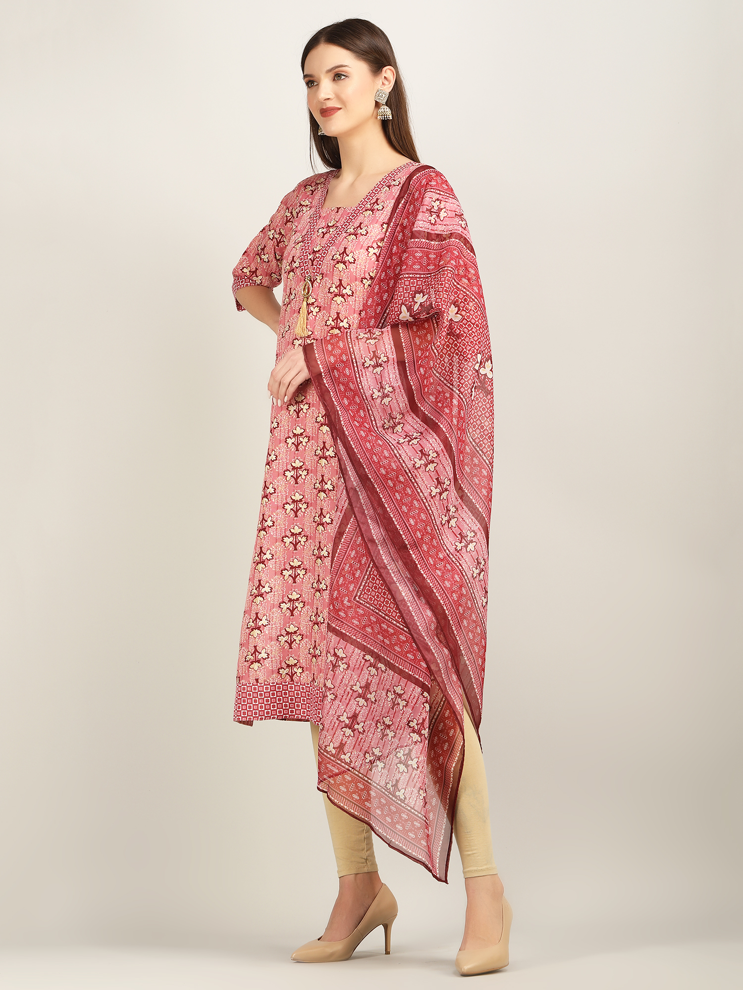Pink Magic Print Kurti With Dupatta V Paturn P5 P6 P7 P8 - Decoration Material: Paint