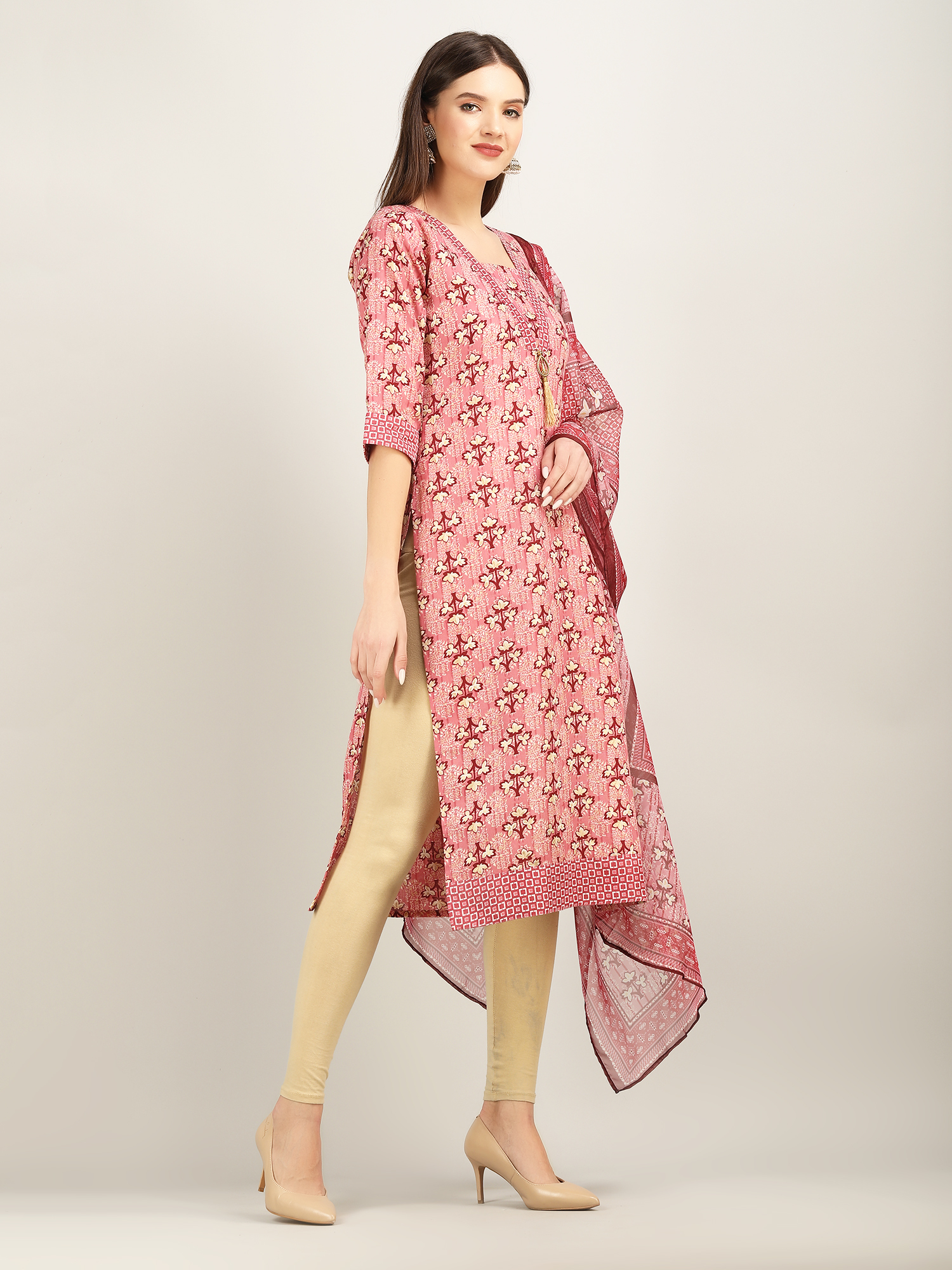 Pink Magic Print Kurti With Dupatta V Paturn P5 P6 P7 P8 - Decoration Material: Paint