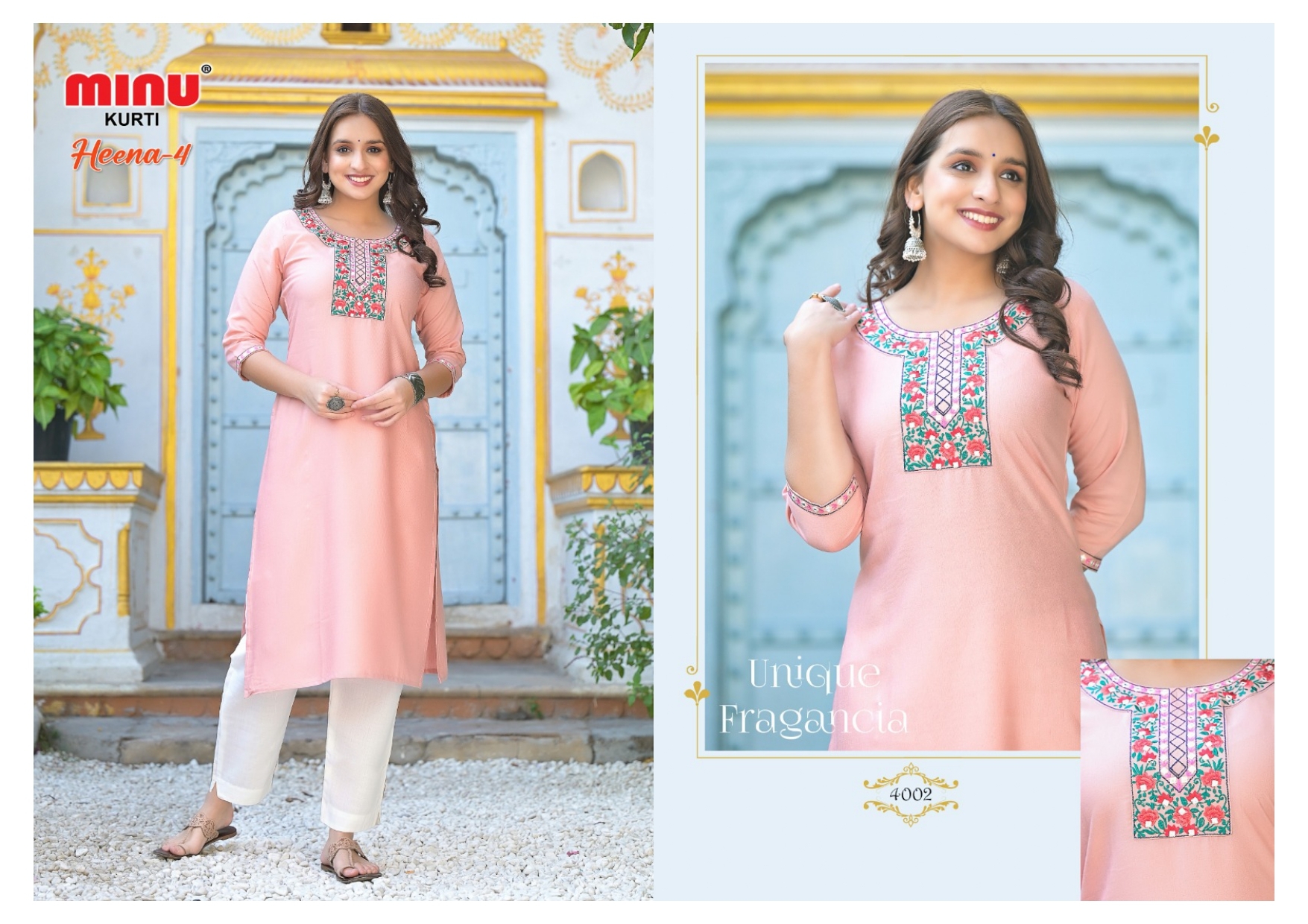 Heena-4 Long Embroidery Kurti - Rayon, Sizes M, L, Xl | Multi-color, Quick Dry, Washable, Long Sleeve, Modern Ethnic Style