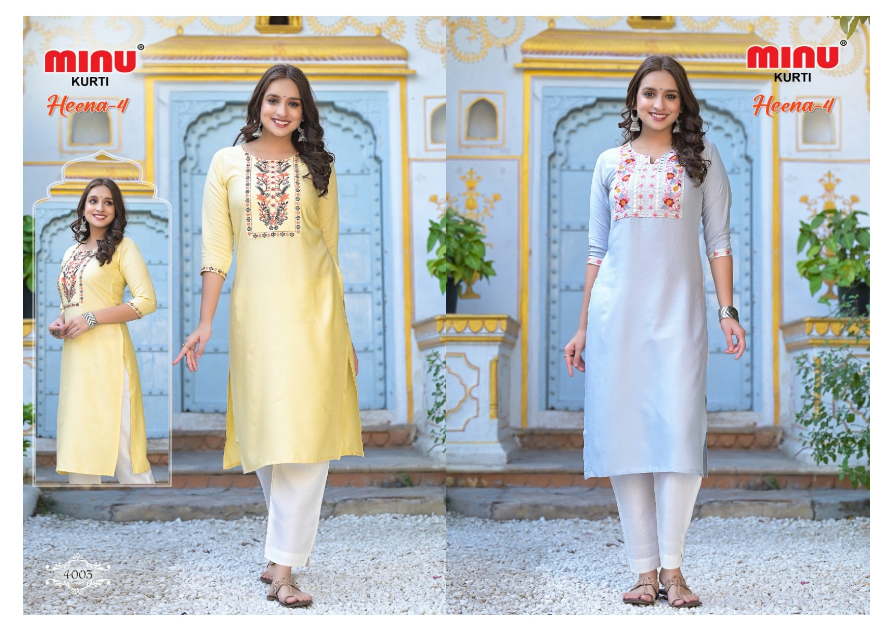 Heena-4 Long Embroidery Kurti - Rayon, Sizes M, L, Xl | Multi-color, Quick Dry, Washable, Long Sleeve, Modern Ethnic Style