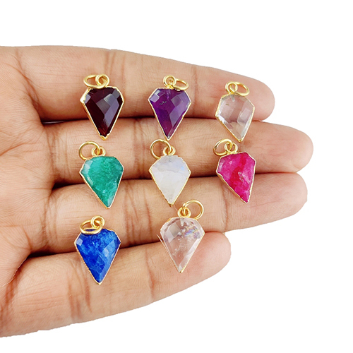 Dyed Ruby Gemstone Diamond Shape 15x12mm Electroplated Charm Size: 12x15mm