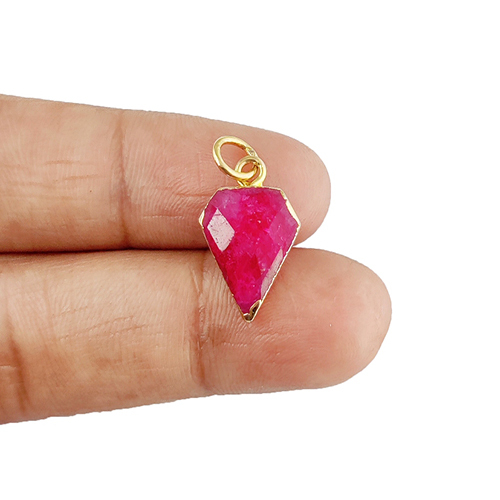 Dyed Ruby Gemstone Diamond Shape 15x12mm Electroplated Charm Size: 12x15mm