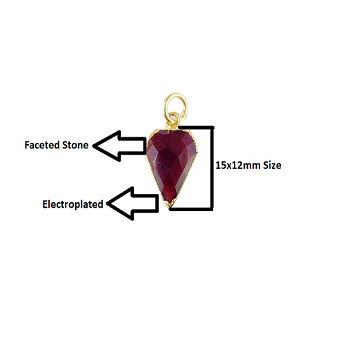 Dyed Ruby Gemstone Diamond Shape 15x12mm Electroplated Charm Size: 12x15mm