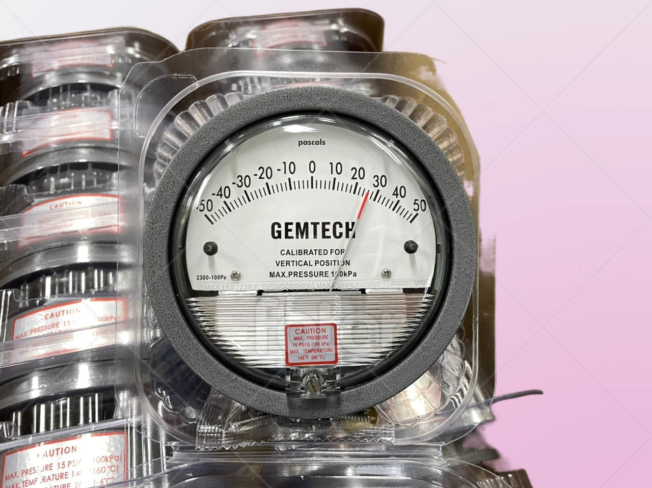 Gemtech Differential Magnehelic Pressure Gauge - Metal Alloy, 4 Inch Diameter, Black Dial, 0-2.5 Kilopascal Range | High Accuracy, Antiknock Characteristics, Dual Pressure Taps