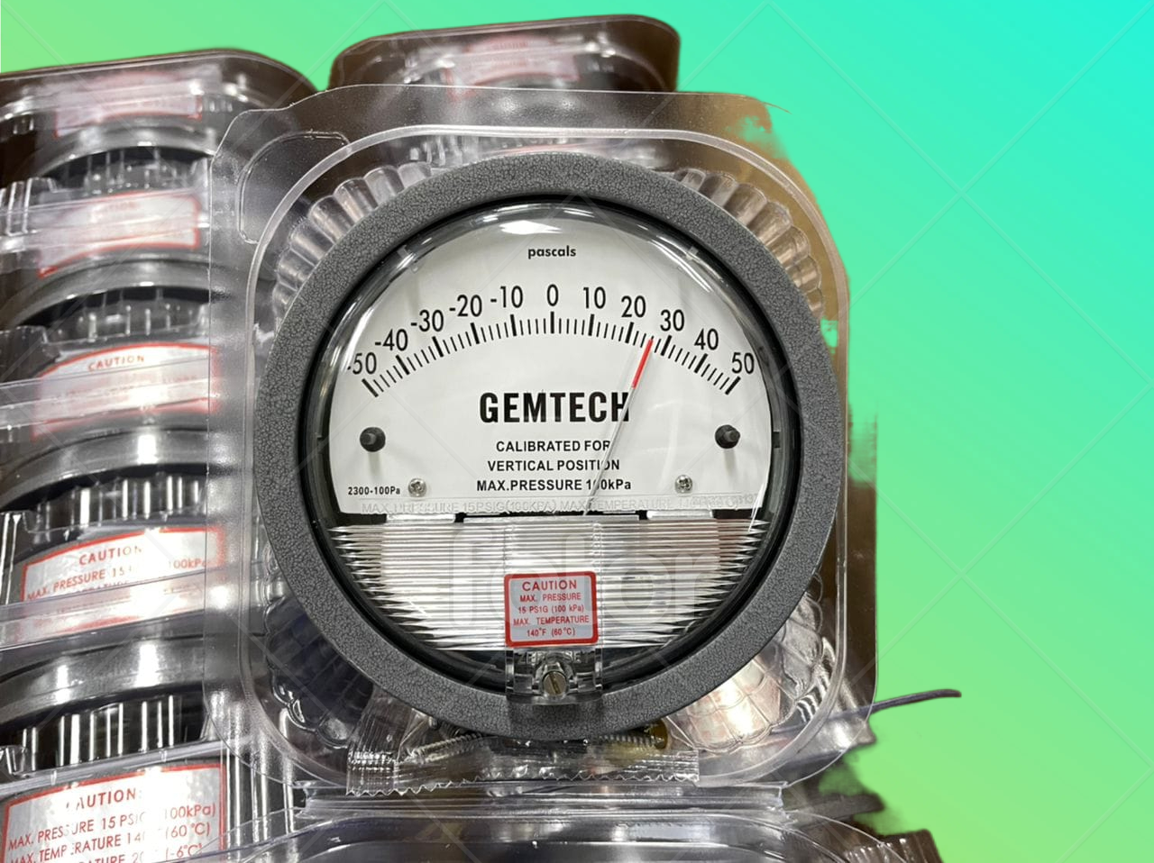 Gemtech Differential Magnehelic Pressure Gauge - Metal Alloy, 4 Inch Diameter, Black Dial, 0-2.5 Kilopascal Range | High Accuracy, Antiknock Characteristics, Dual Pressure Taps