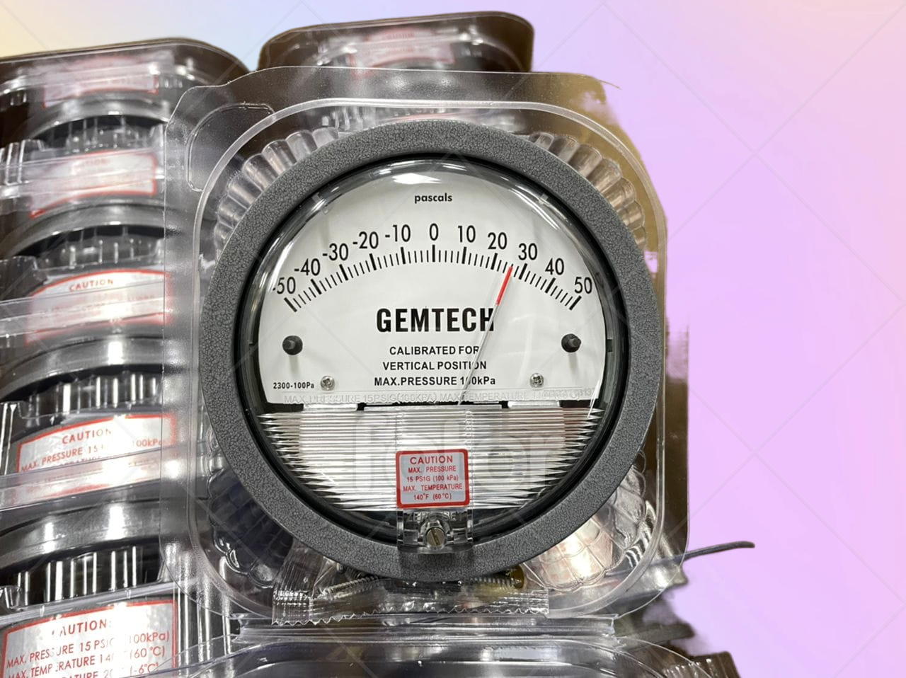 Gemtech Differential Magnehelic Pressure Gauge - Metal Alloy, 4 Inch Diameter, Black Dial, 0-2.5 Kilopascal Range | High Accuracy, Antiknock Characteristics, Dual Pressure Taps