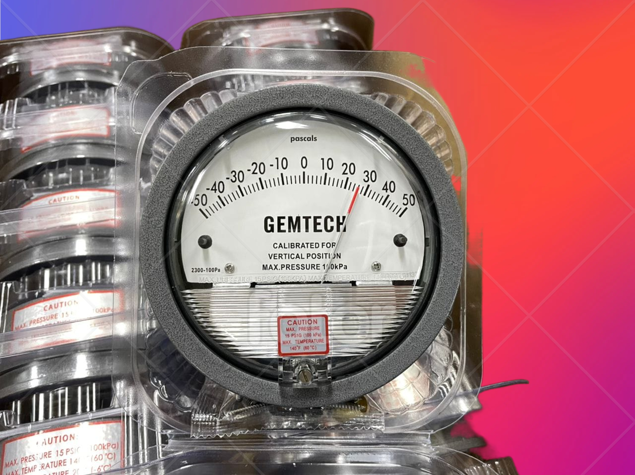 Gemtech Differential Magnehelic Pressure Gauge - Metal Alloy, 4 Inch Diameter, Black Color | High Accuracy ±2% Full Span, 0-50 Inches Range, 1/8 Inch Npt Threaded Connections