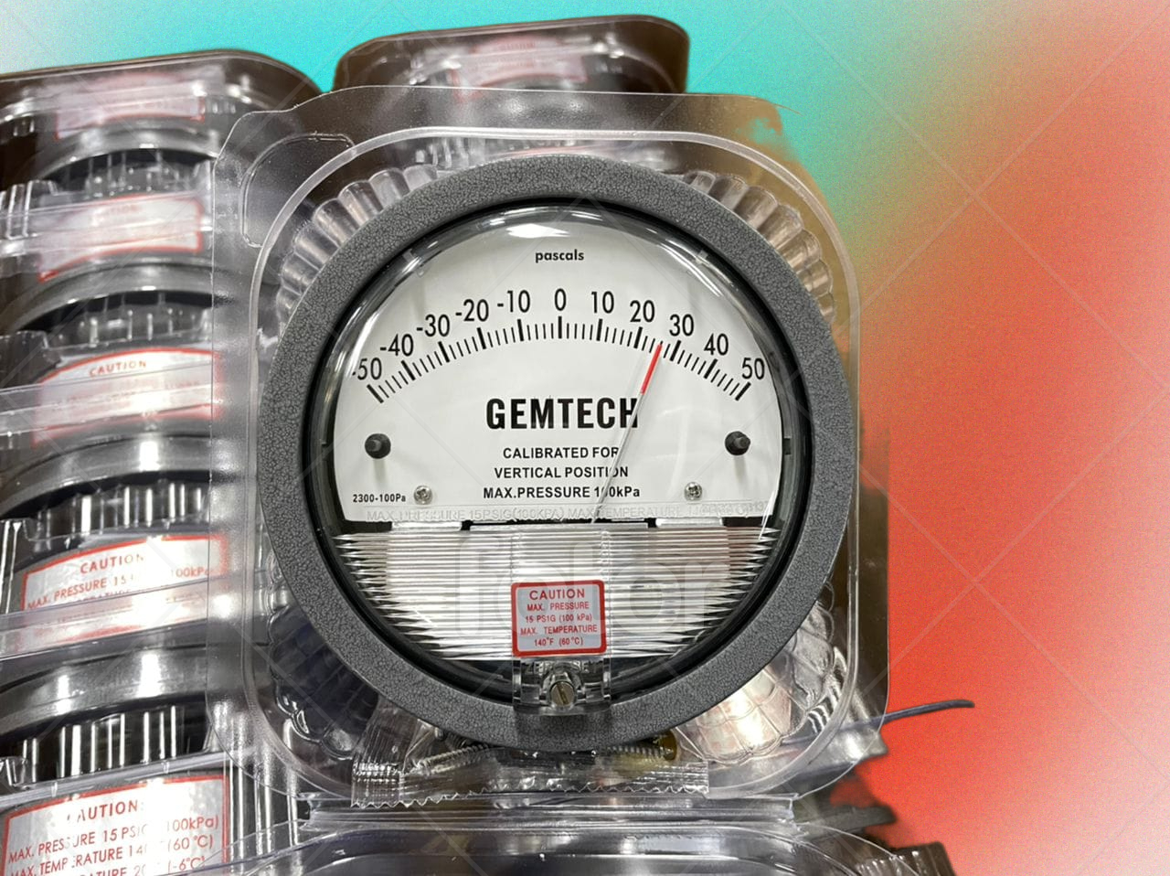Gemtech Differential Magnehelic Pressure Gauge - Metal Alloy, 4 Inch Diameter, Black Color | High Accuracy ±2% Full Span, 0-50 Inches Range, 1/8 Inch Npt Threaded Connections