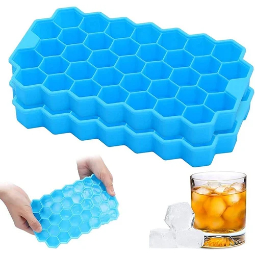 Honeycomb Ice Cube Tray - Silicone Rubber, Different Sizes Available, Blue Color | High Quality, Non-stick Design, Easy To Clean