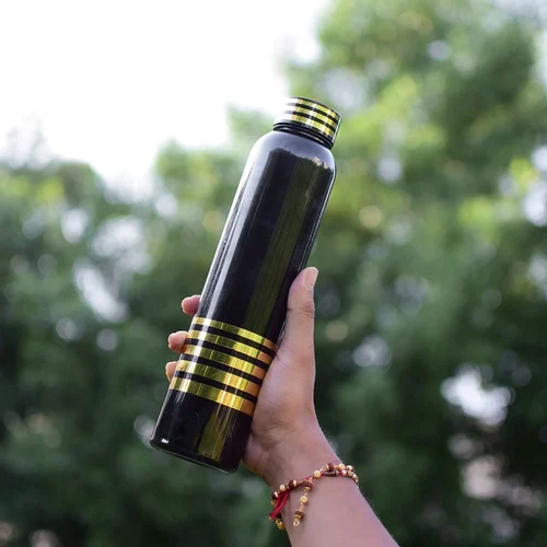Fridge Water Bottle - Plastic, 1 L Capacity, Matte Black Finish | Lightweight, Double Insulation, Easy To Clean, Round Shape, Warranty Included