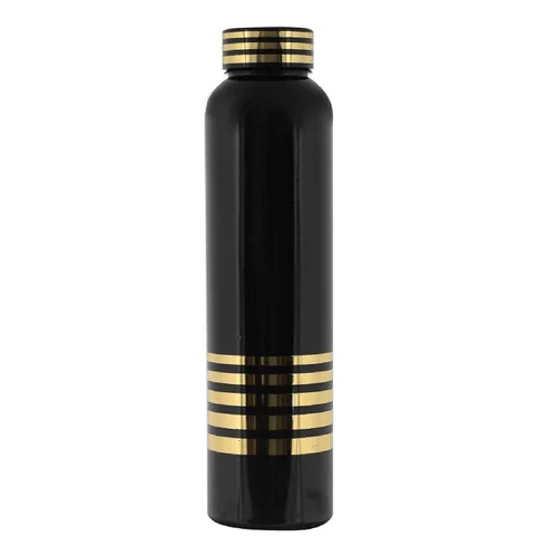 Fridge Water Bottle - Plastic, 1 L Capacity, Matte Black Finish | Lightweight, Double Insulation, Easy To Clean, Round Shape, Warranty Included