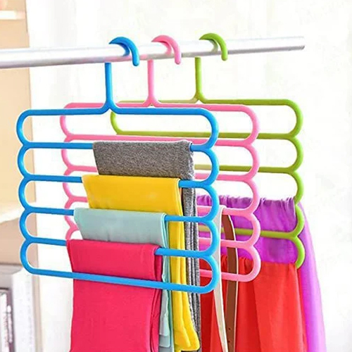 5 Layer Plastic Cloths Hanger - Plastic, 14 Inch Length, Multicolor, Strong Design For Garment Care , Reliable Usage With Smooth Finish