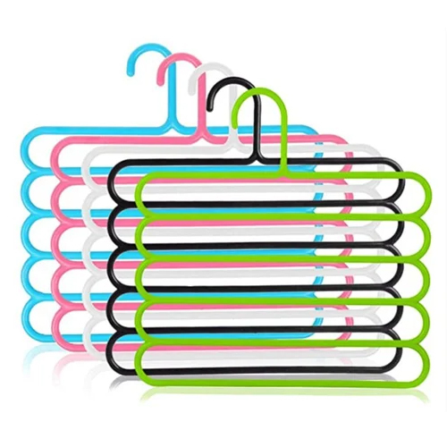 5 Layer Plastic Cloths Hanger - Plastic, 14 Inch Length, Multicolor, Strong Design For Garment Care , Reliable Usage With Smooth Finish