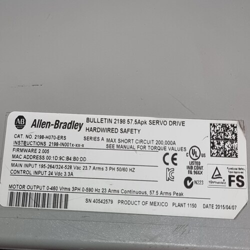 Allen Bradley 2198-h070-ers Kinetix 5500 Servo Drive