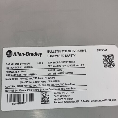 Allen Bradley 2198-e1004-ers Kinetix 5100 Servo Drive