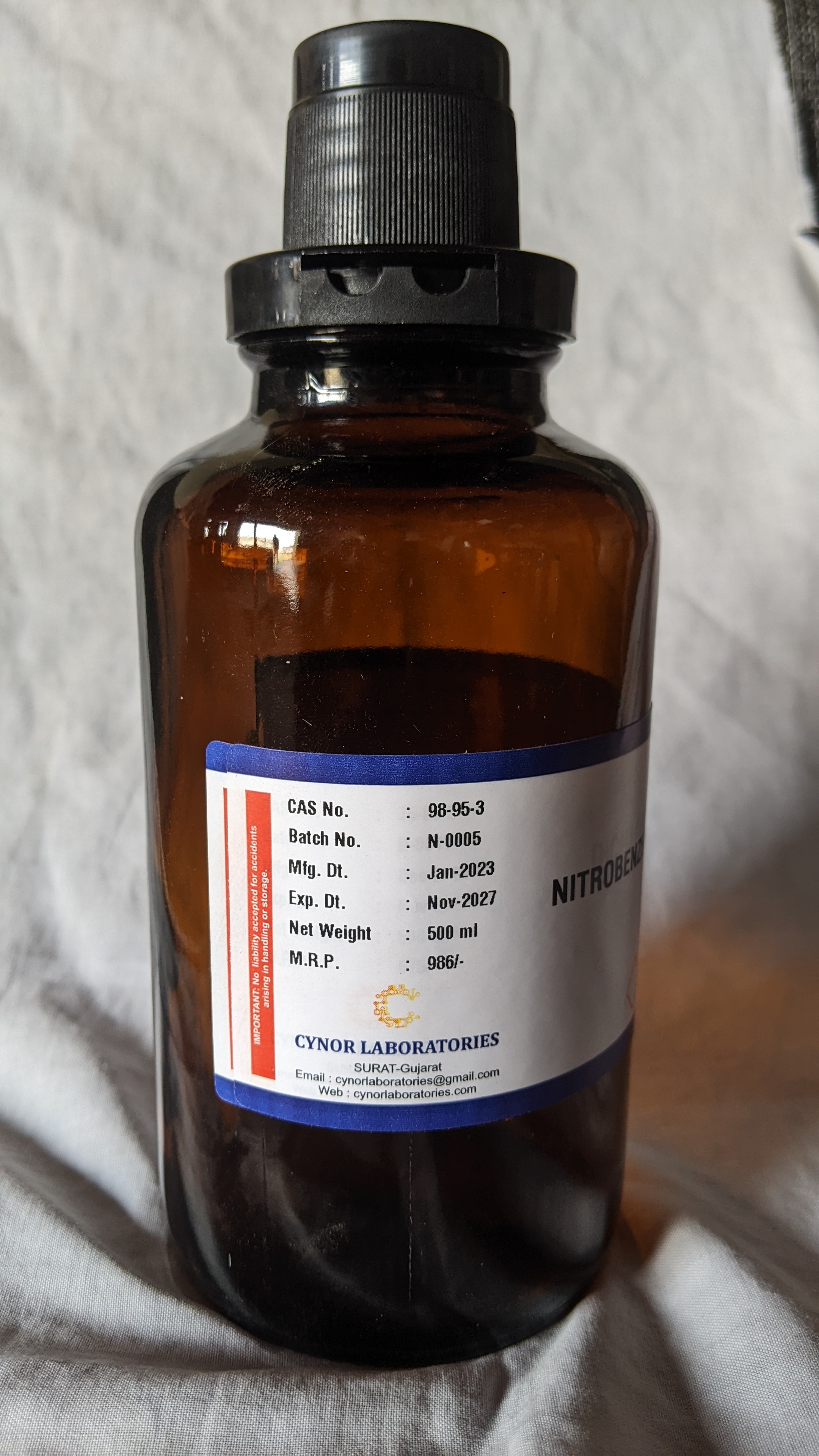 Nitrobenzene 99% Ar (500 Ml) - Cas No: 98-95-3