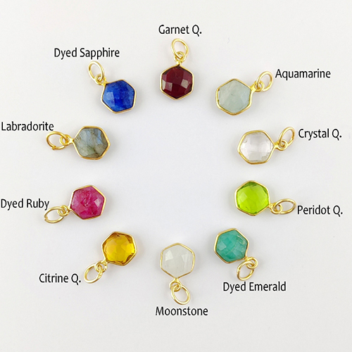 Charms Gemstone Hexagon Shape Gold Vermeil 10mm Bezel Pendant