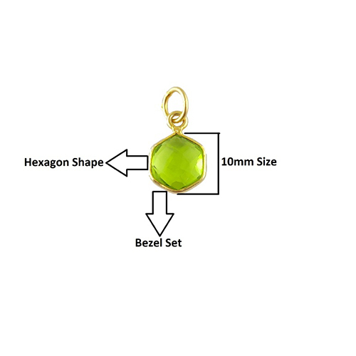 Charms Gemstone Hexagon Shape Gold Vermeil 10mm Bezel Pendant