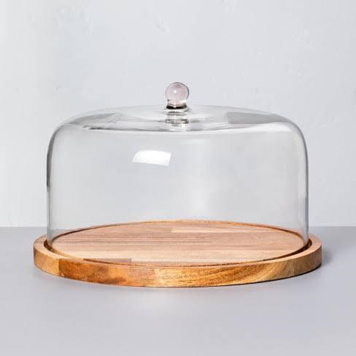 Dish Platter Acacia Wood With Glass Dome Application: Commercial