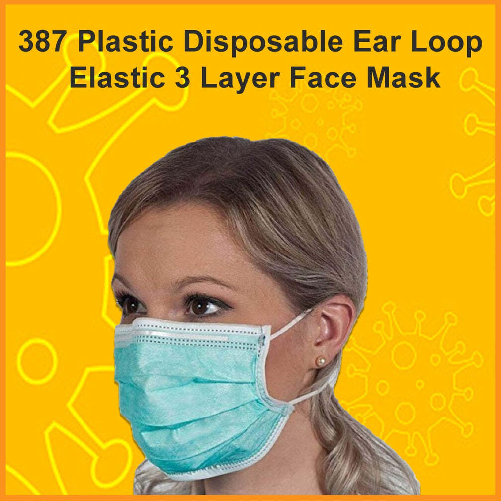 Blue Plastic Disposable Ear Loop Elastic 3 Layer Face Mask (Blue) (0387)