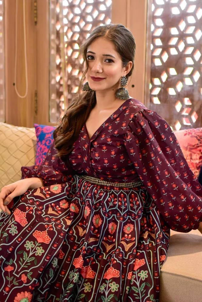 green emerald velvet dress White Print Plunge Neckline Gown: Modern Indian Elegance USA S / White main image 0