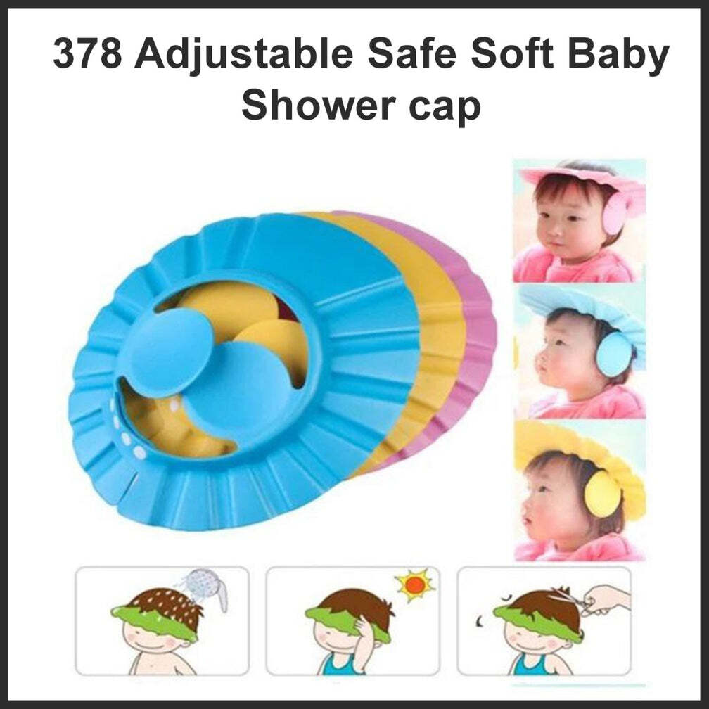 Adjustable Safe Soft Baby Shower Cap (0378) - Plastic, Standard Size, Multi-color | Ultra-soft Design, Prevents Water From Baby's Face, Adds Fun To Hair Washing