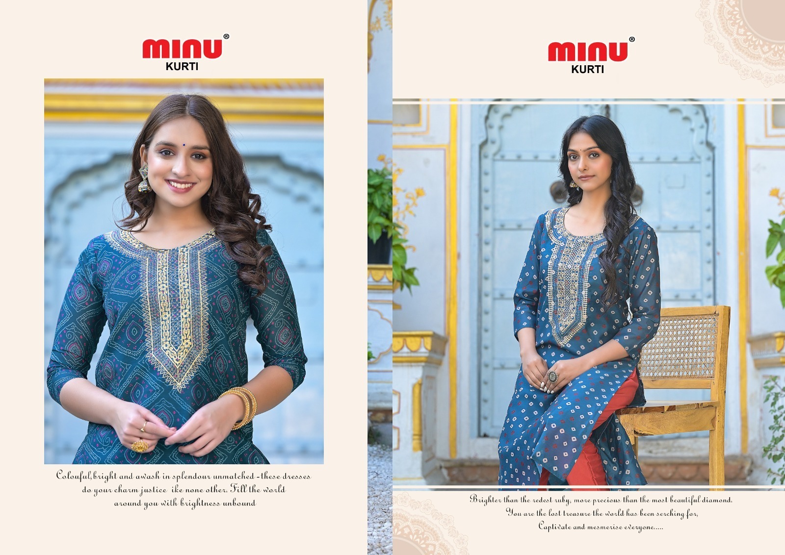 Chanderi Bandej Print Embroidery Kurti With Pant - M, L, Xl Sizes Available | Elegant 6 Dressing Set For Women