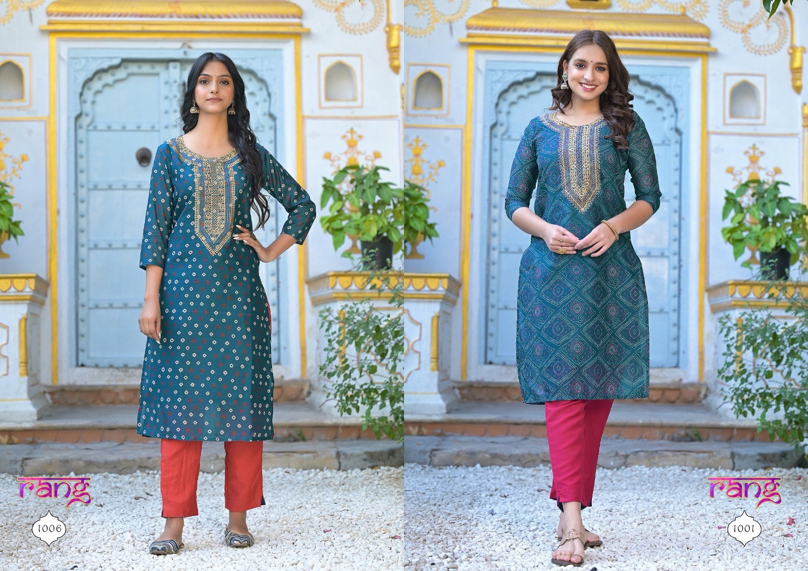 Chanderi Bandej Print Embroidery Kurti With Pant - M, L, Xl Sizes Available | Elegant 6 Dressing Set For Women