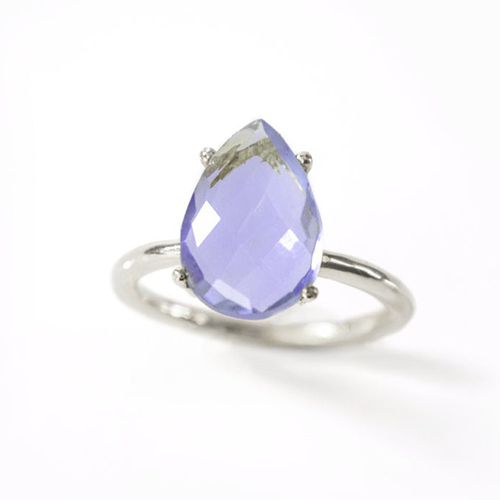 Pear Amethyst Quartz Gemstone 9x13mm Teardrop Prong Set Gold Vermeil Ring
