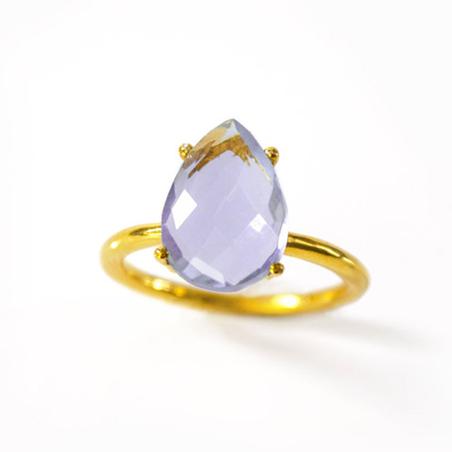 Pear Amethyst Quartz Gemstone 9x13mm Teardrop Prong Set Gold Vermeil Ring