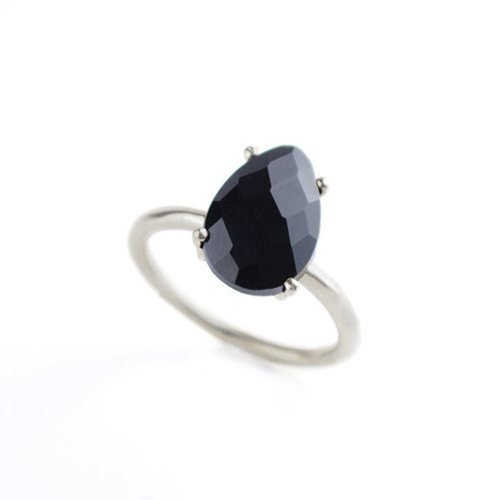 Pear Black Onyx Gemstone 9x13mm Teardrop Prong Set Gold Vermeil Ring