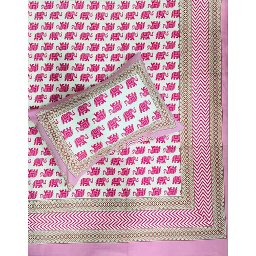 White-Pink Jaipur Export Quality Bedsheet